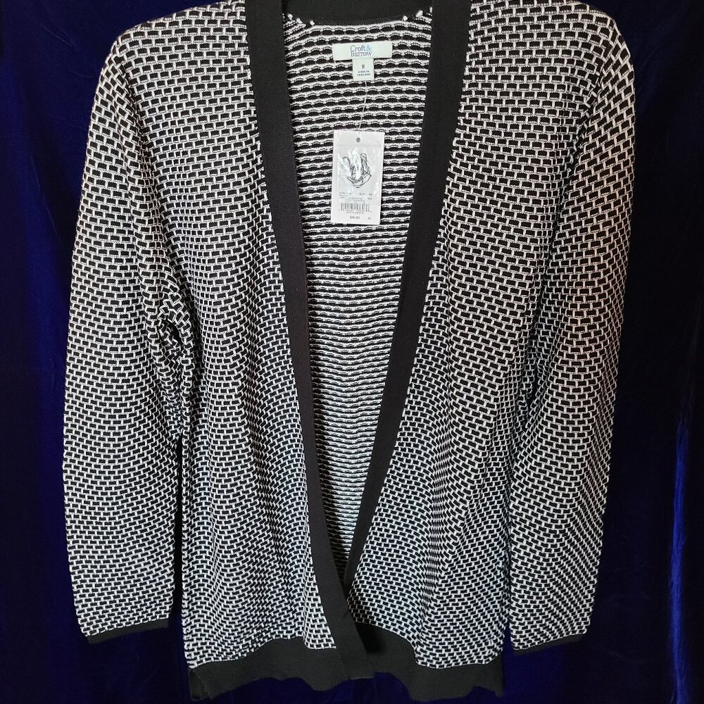 Croft & Barrow Black & White Textured Open Front Cardigan - NWT
